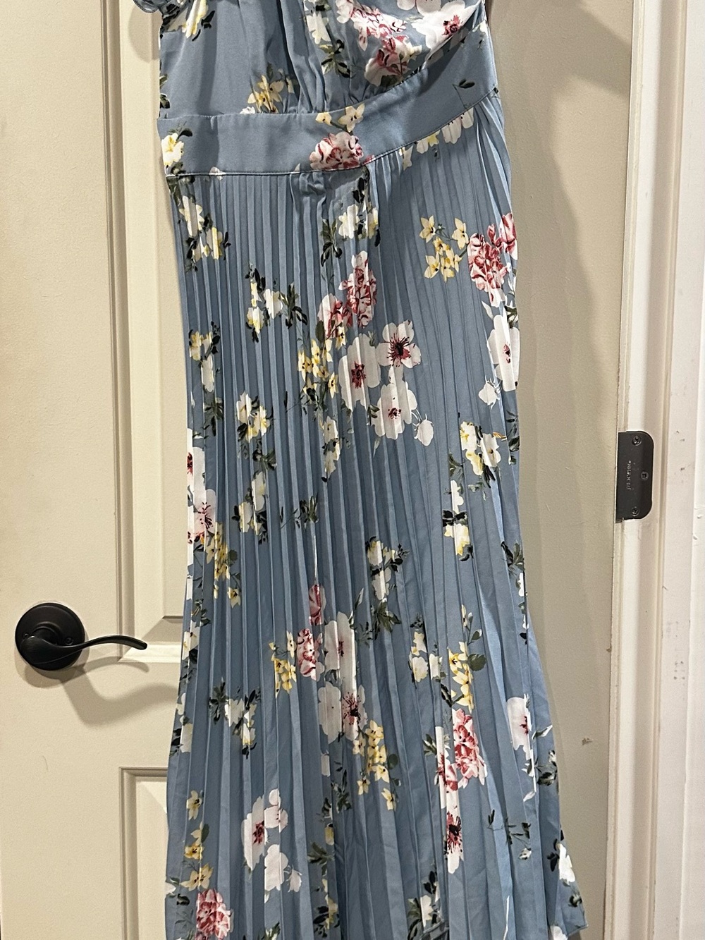 Pleated Floral one shoulder dress- Blue